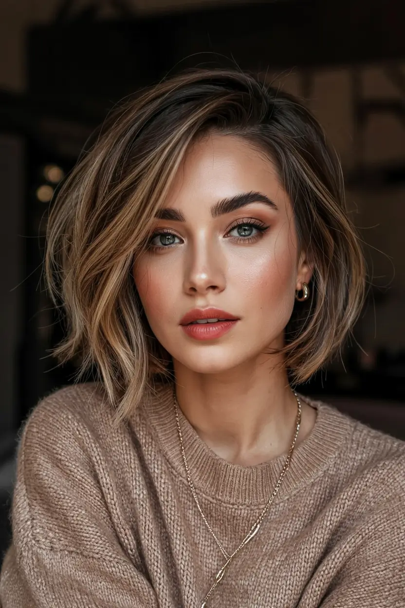 Winter Bob Haircuts Layered Bob With Swept Highlights