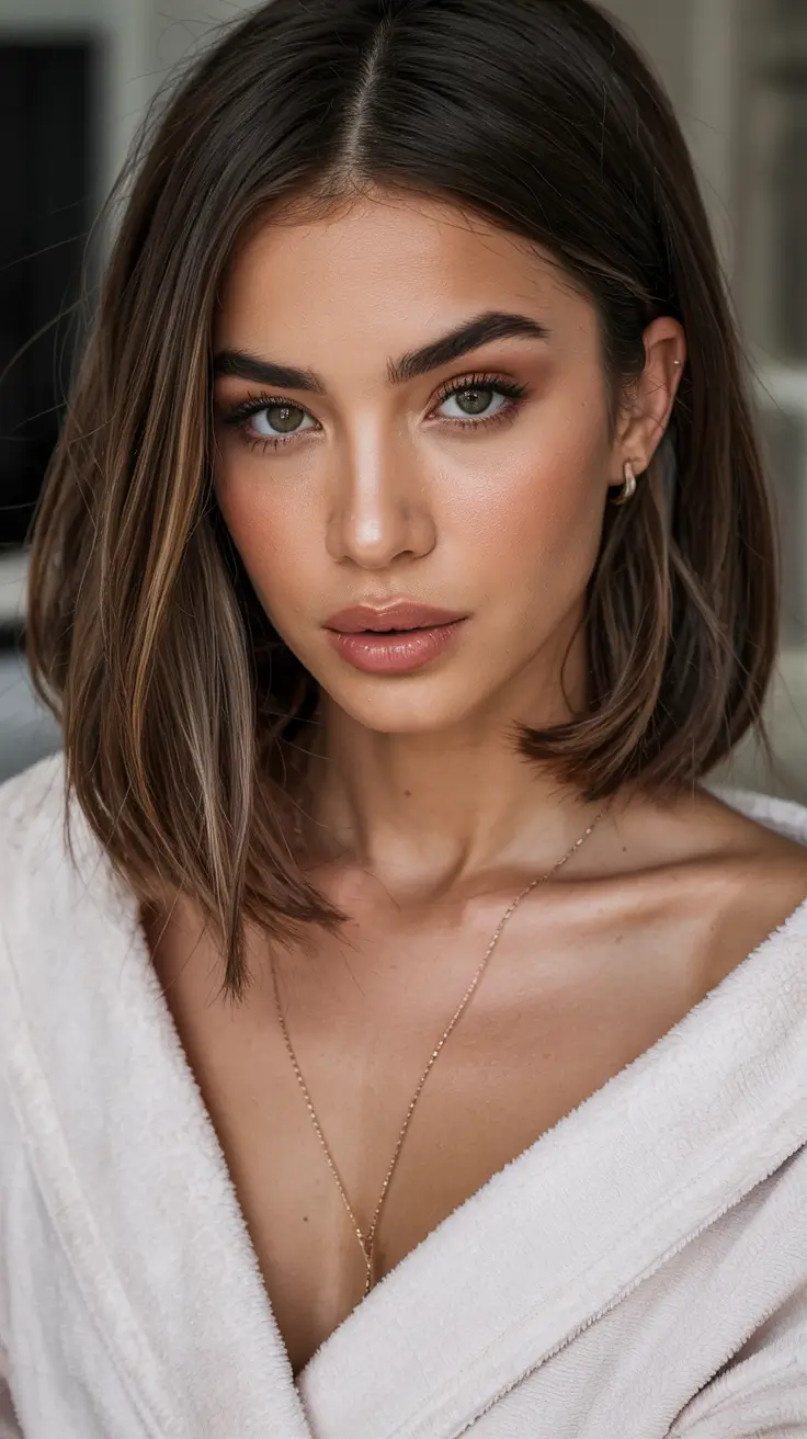 Winter Bob Haircuts Sleek Straight Bob With Neutral Brown Tones