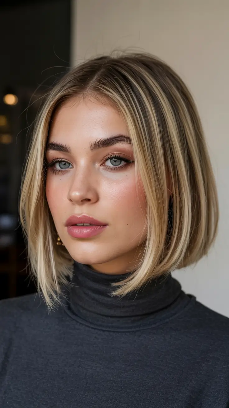 Winter Bob Haircuts Blunt Blonde Bob With Polished Finish