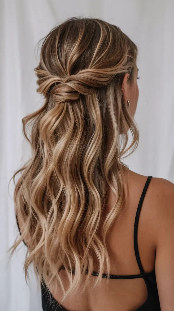 Winter formal hairstyles 2025–2026 Twisted Half-Up with Flowing Highlights