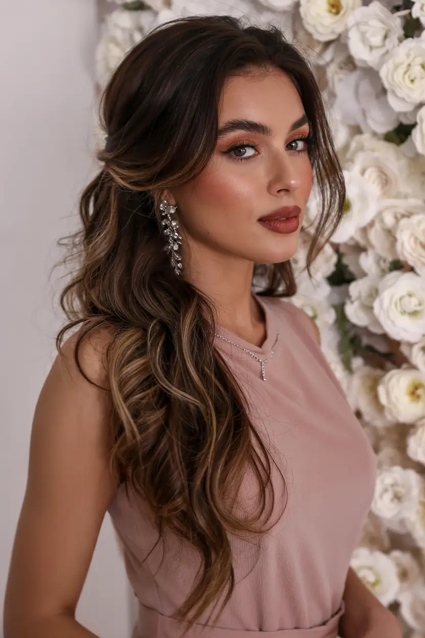 Winter formal hairstyles 2025–2026 Soft Glam Half-Up with Cascading Volume