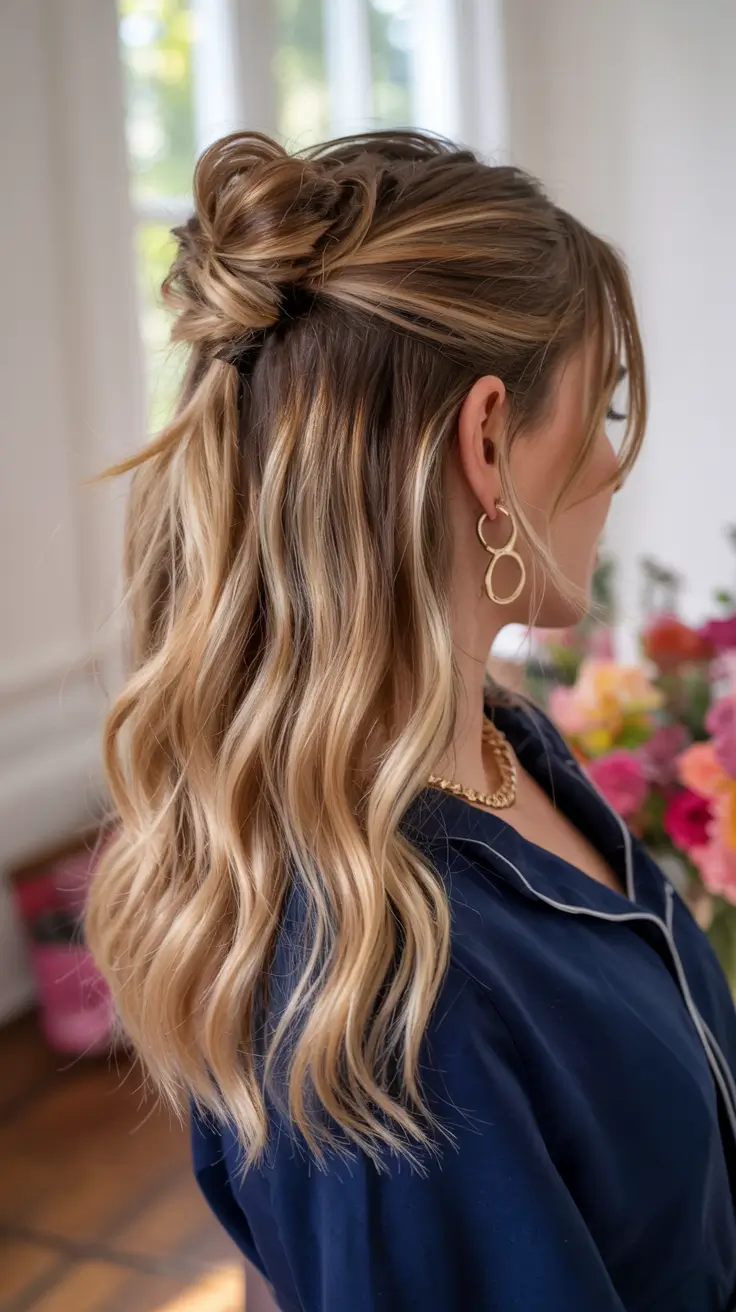 Winter formal hairstyles 2025–2026 Soft Blonde Half-Up with Gentle Twist