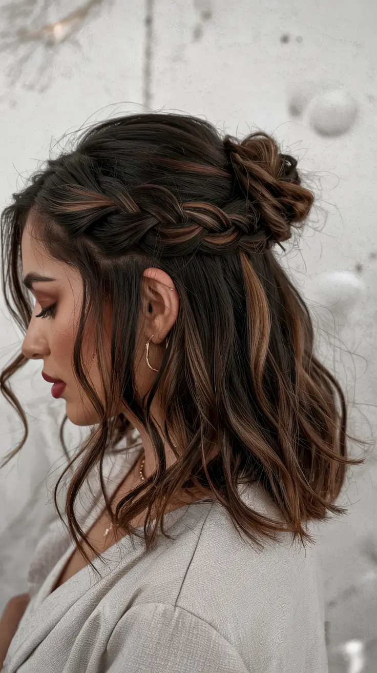 Winter formal hairstyles 2025–2026 Modern Braided Half-Up for Medium Hair