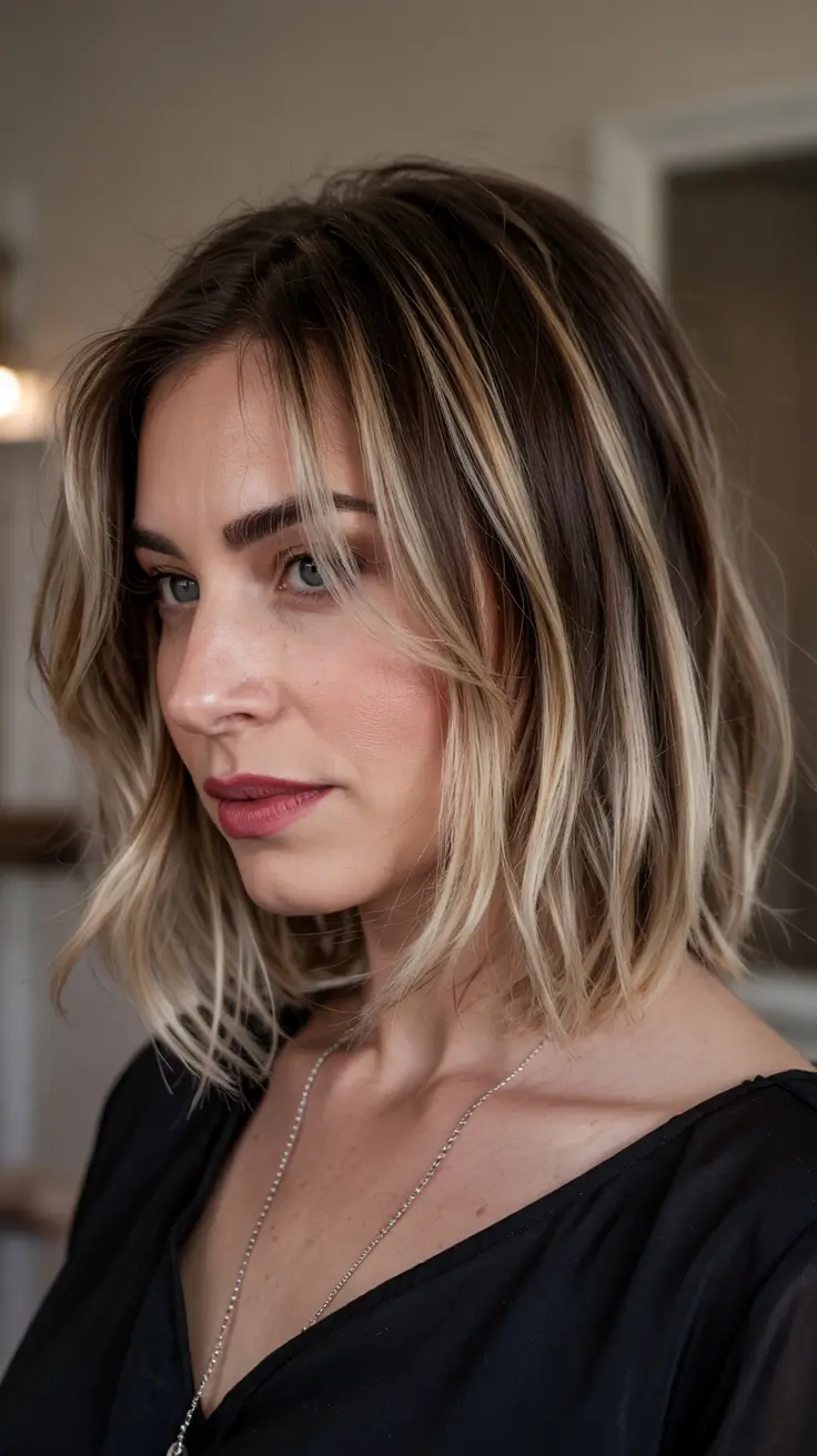 winter haircuts for women over 40 Blended Lob With Face-Framing Highlights