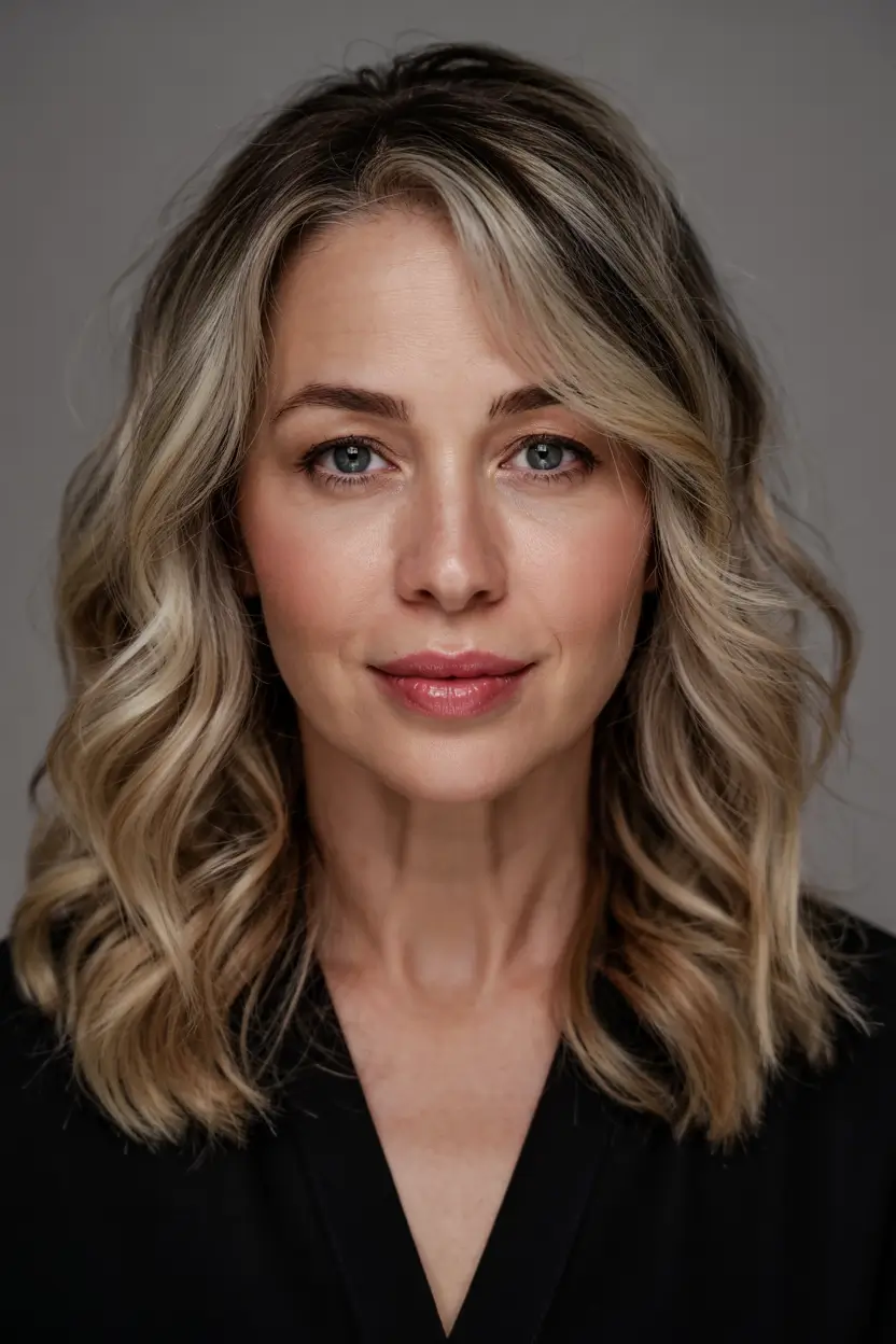 winter haircuts for women over 40 Layered Blonde Waves