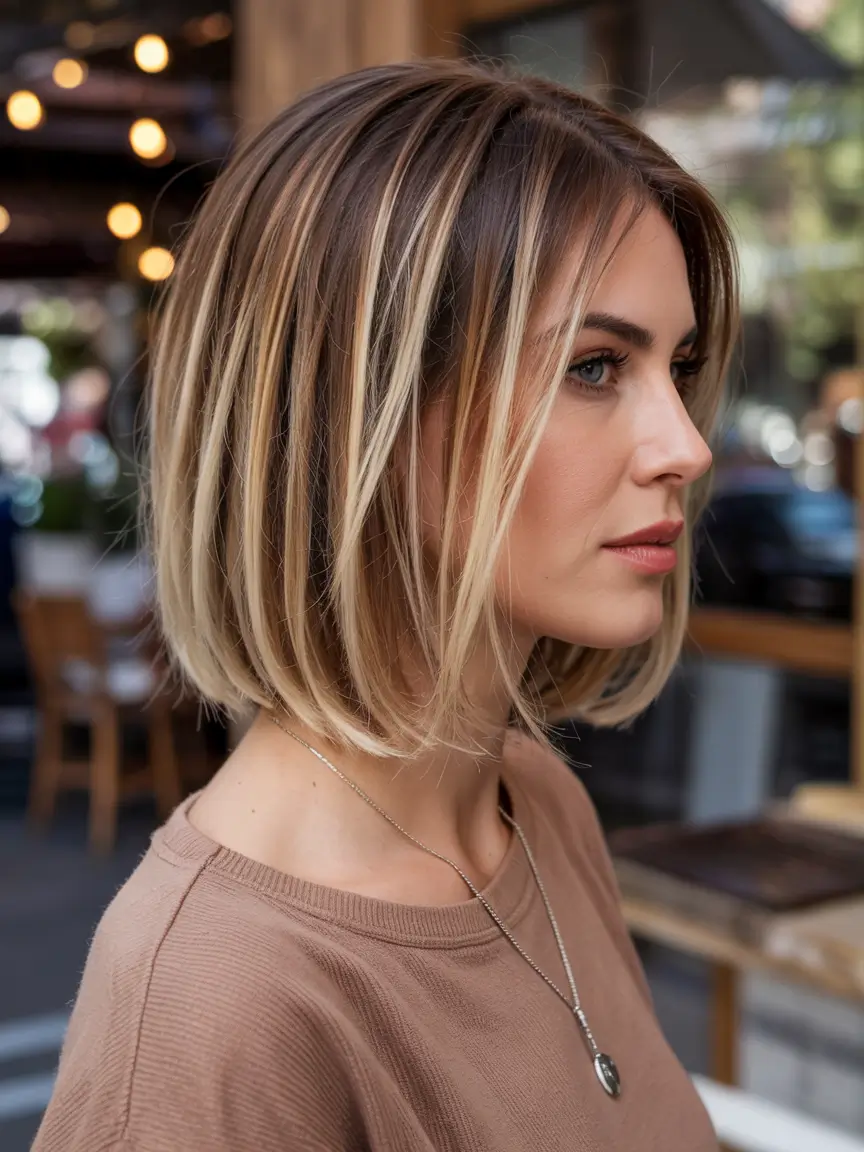 winter haircuts for women over 40 Chin-Grazing Blonde Bob