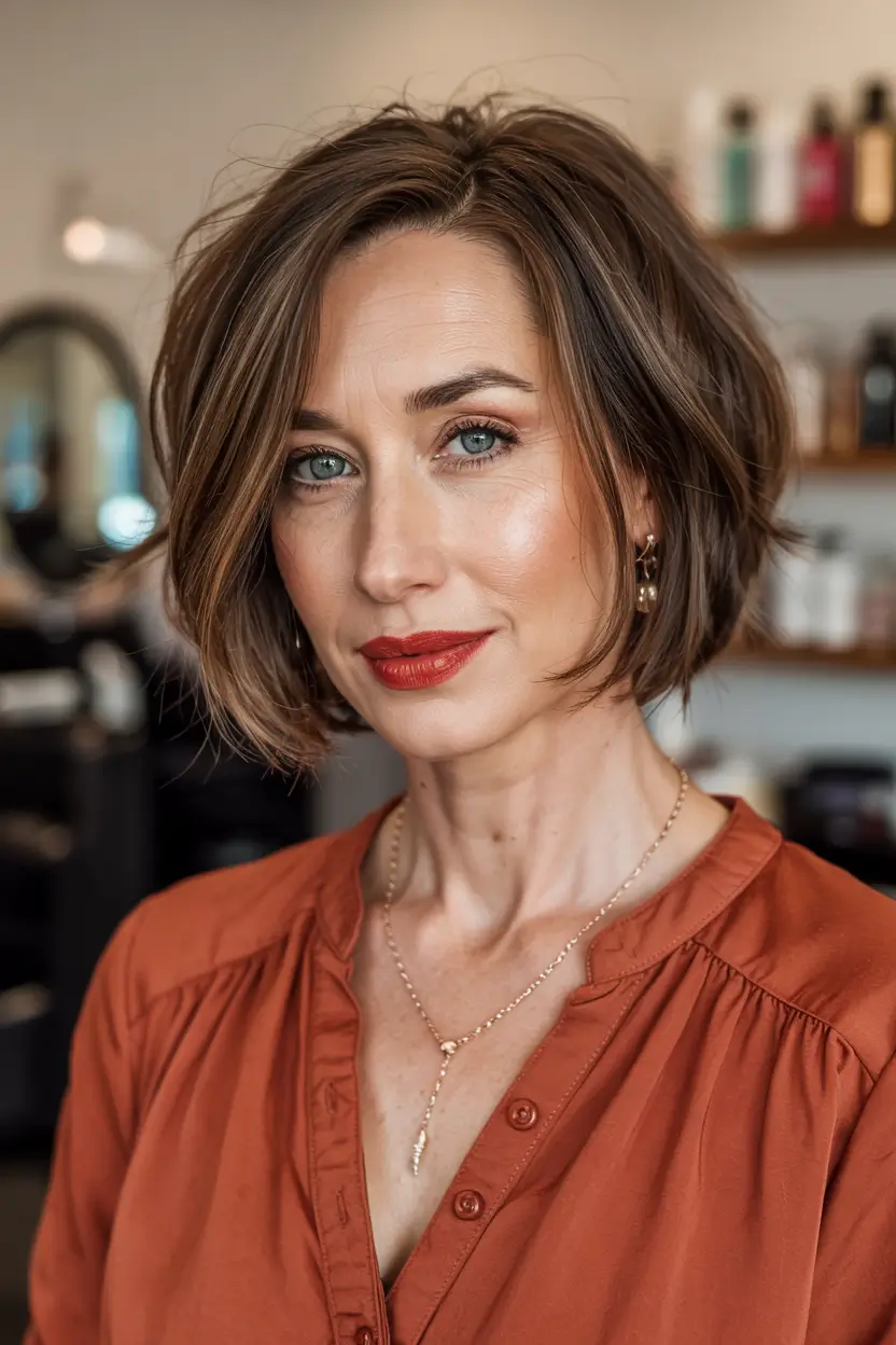 winter haircuts for women over 40 Textured Brown Bob
