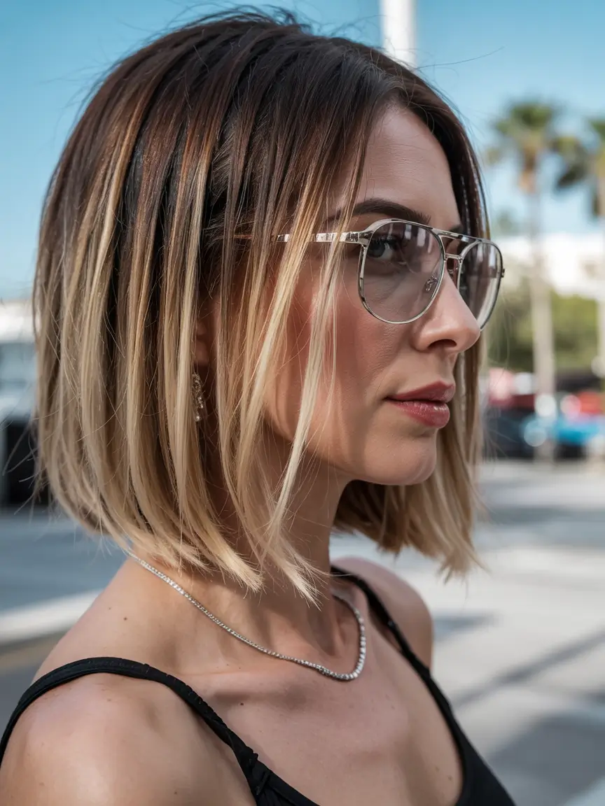 winter haircuts for women over 40 Sleek Blunt Lob With Ombre