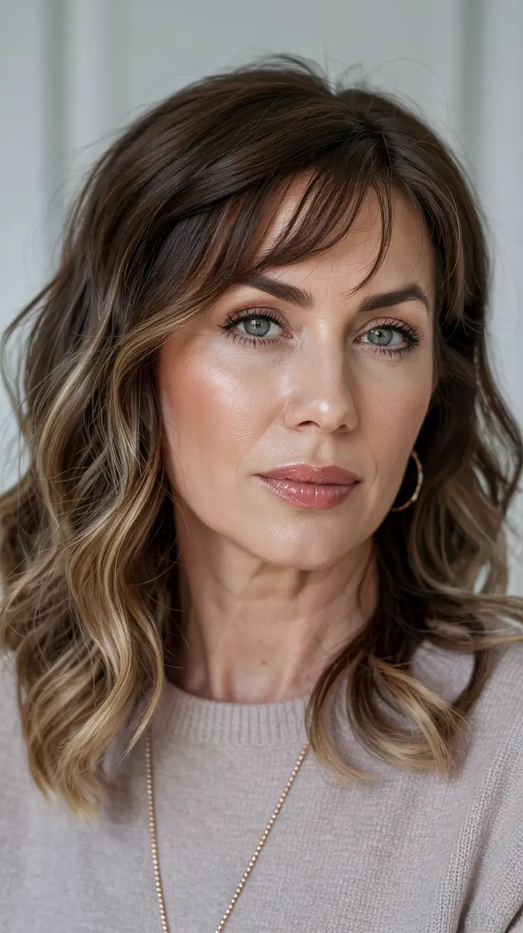 winter haircuts for women over 40 Soft Waves With Wispy Bangs