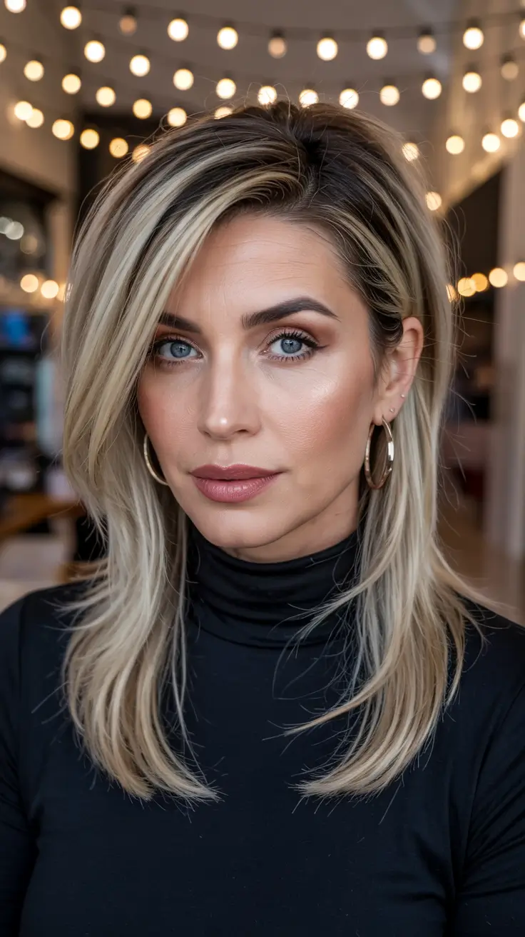 winter haircuts for women over 40 Layered Mid-Length With Blonde Dimension