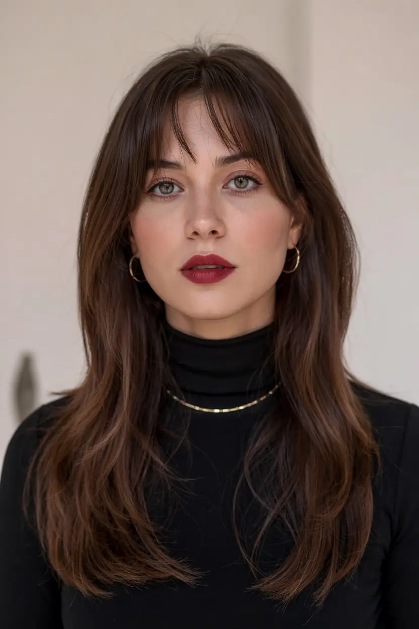Winter haircuts and colors Long Layers With Wispy Bangs