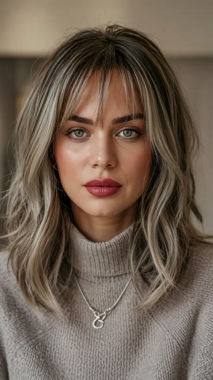 Winter haircuts and colors Smoky Blonde Layers With Bangs