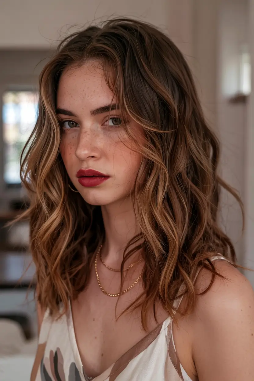 Winter haircuts and colors Chestnut Waves With Natural Texture