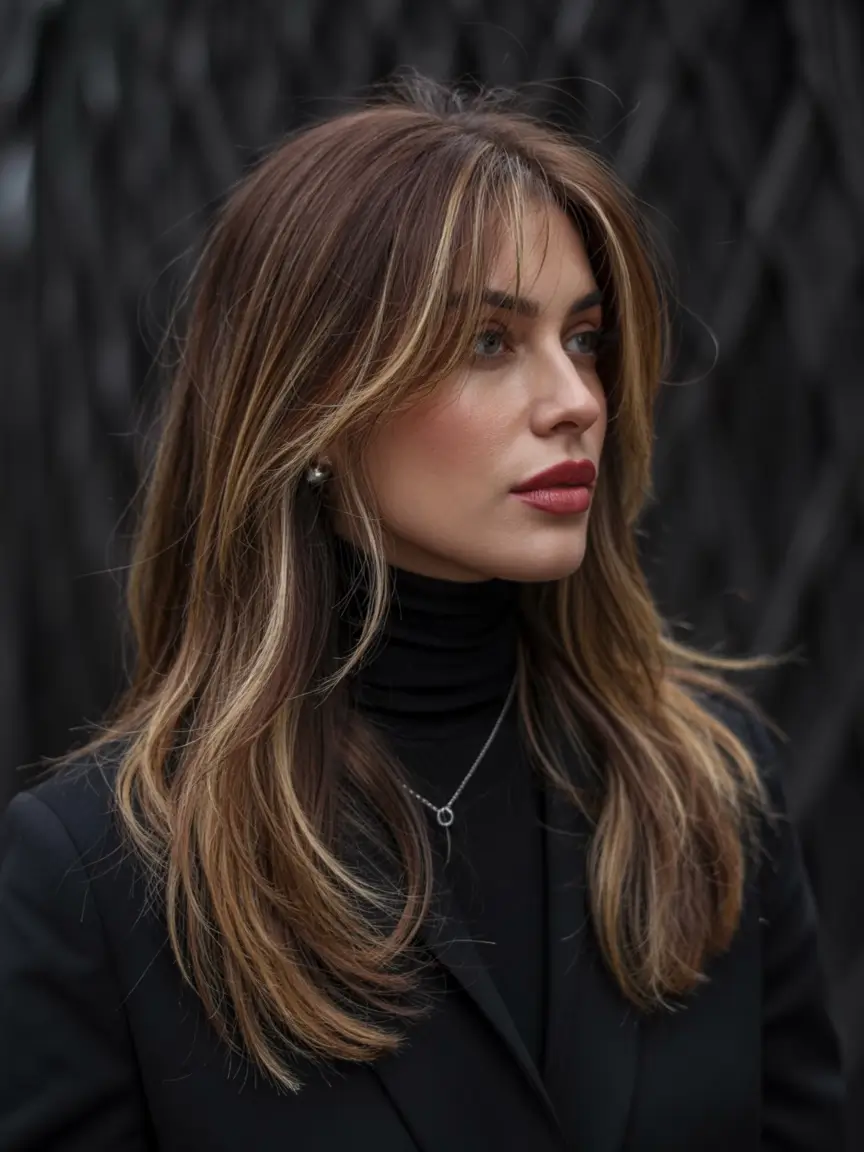 Winter haircuts and colors Glossy Brown With Face-Framing Ribbons