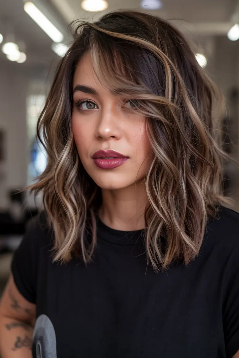 Winter haircuts and colors Textured Lob With Face-Framing Highlights