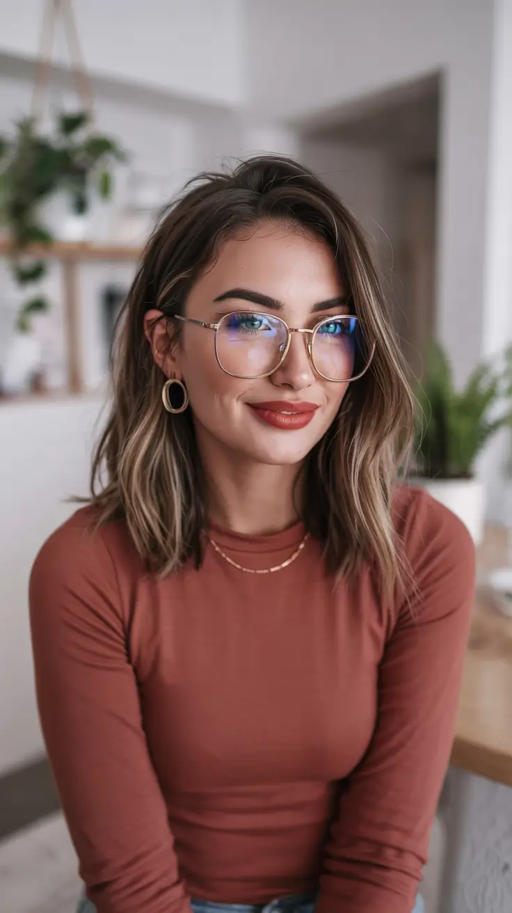 Winter haircuts for round faces Soft Layers with Subtle Highlights