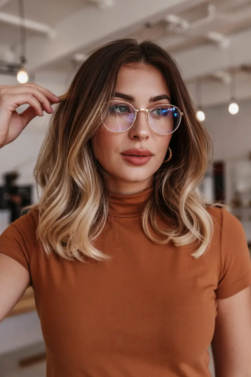 Winter haircuts for round faces Blended Blonde Lob with Natural Roots