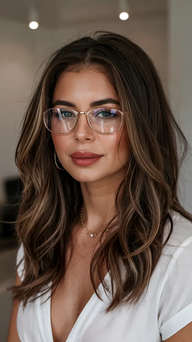 Winter haircuts for round faces Long Layers with Polished Shine
