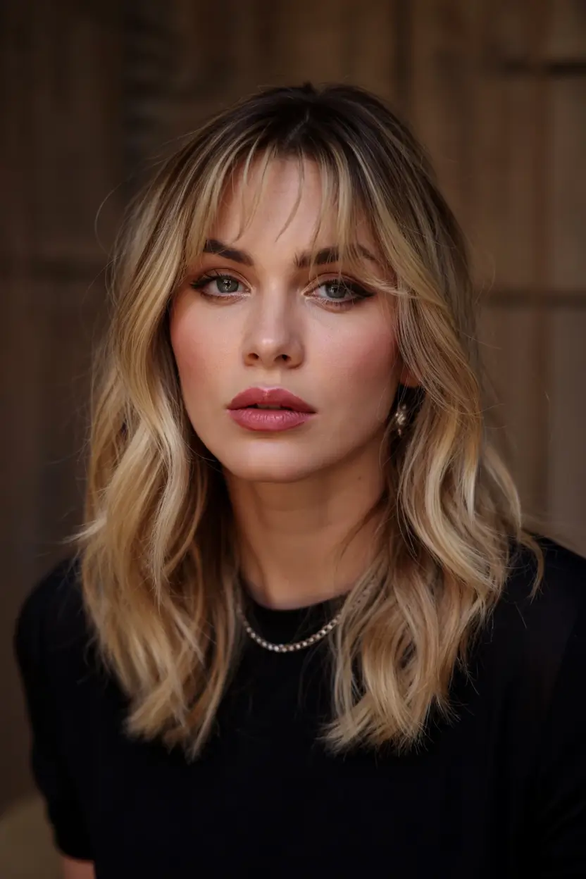 Winter haircuts for round faces Textured Waves with Wispy Fringe