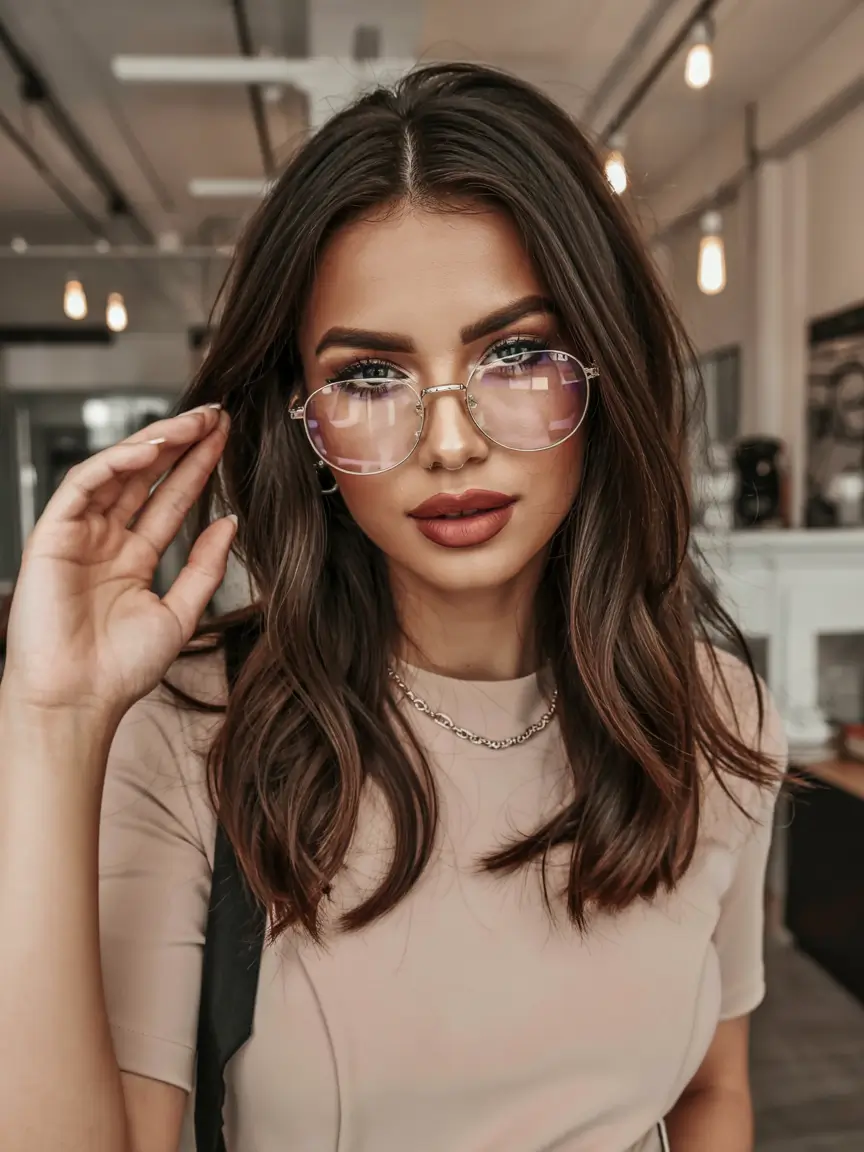 Winter haircuts for round faces Polished Waves with Subtle Layers