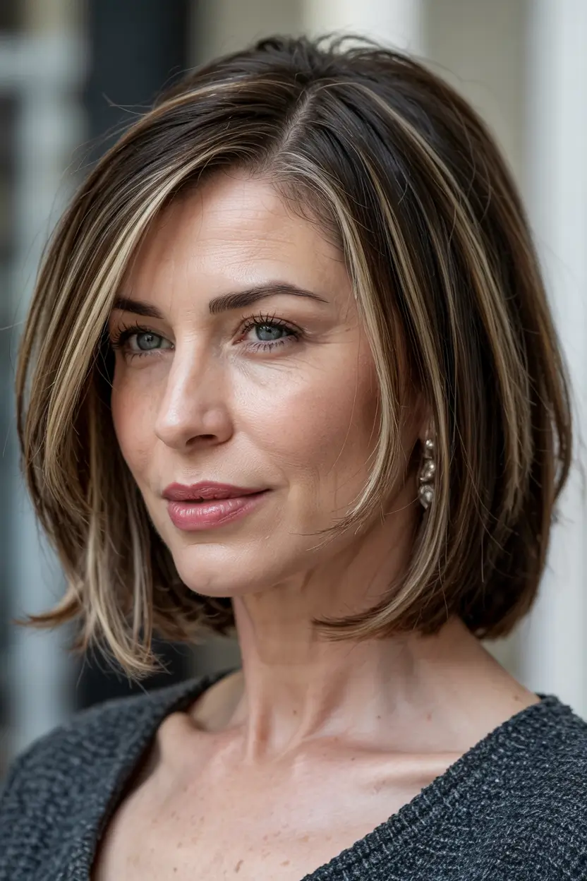 winter haircuts for women over 50 Polished Bob with Subtle Highlights