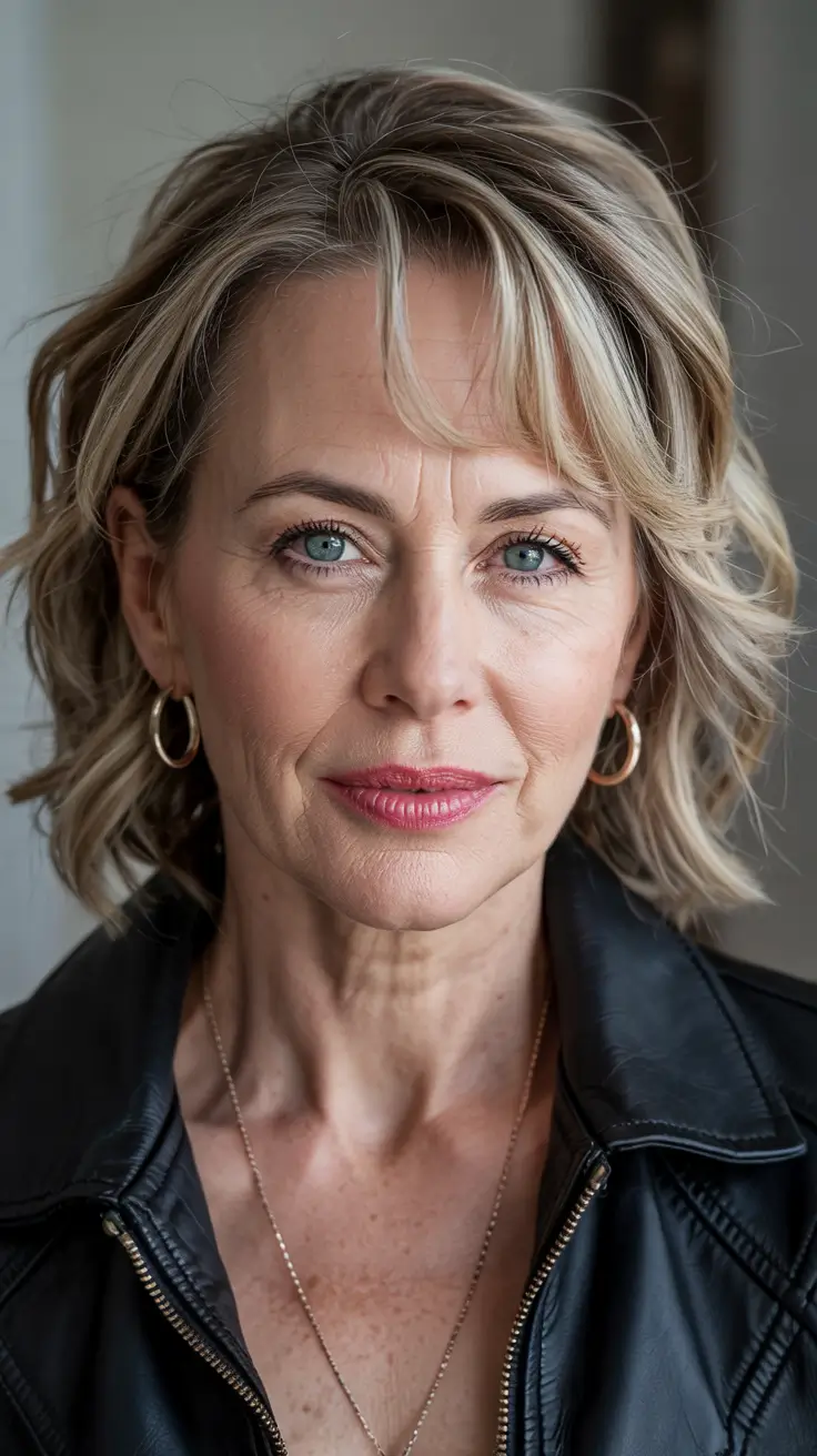 winter haircuts for women over 50 Choppy Lob with Windswept Texture