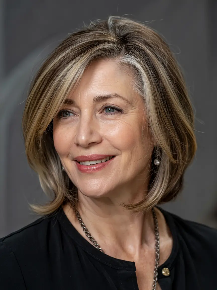 winter haircuts for women over 50 Refined Bob with Face-Framing Highlights