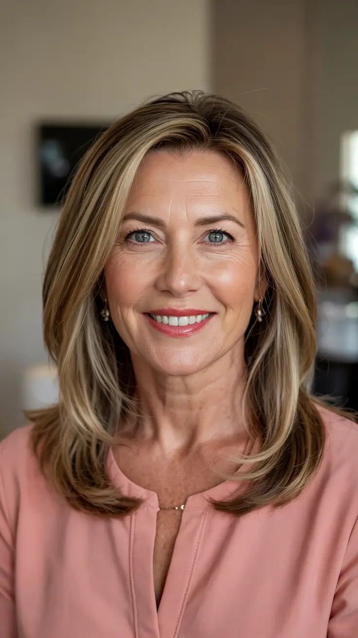winter haircuts for women over 50 Long Layers with Honey Highlights