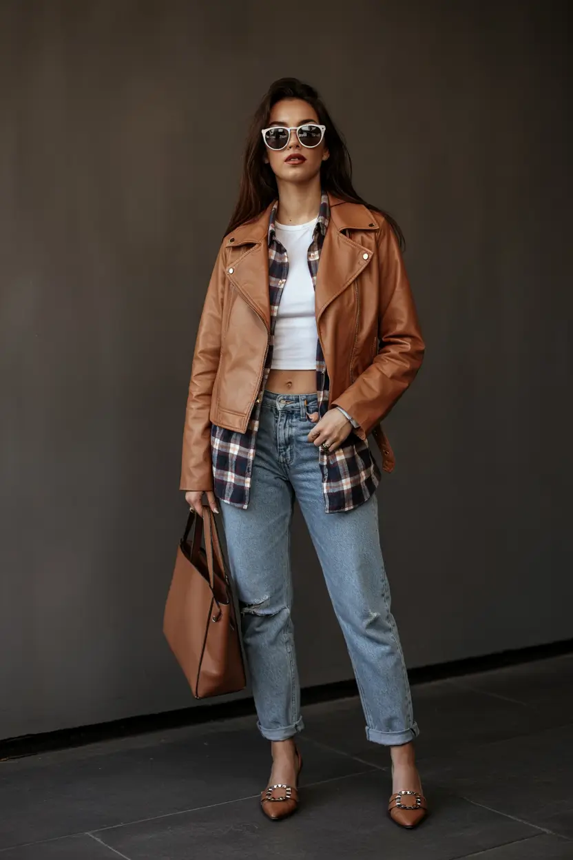 winter outfit inspo Layered Grunge with Leather Edge