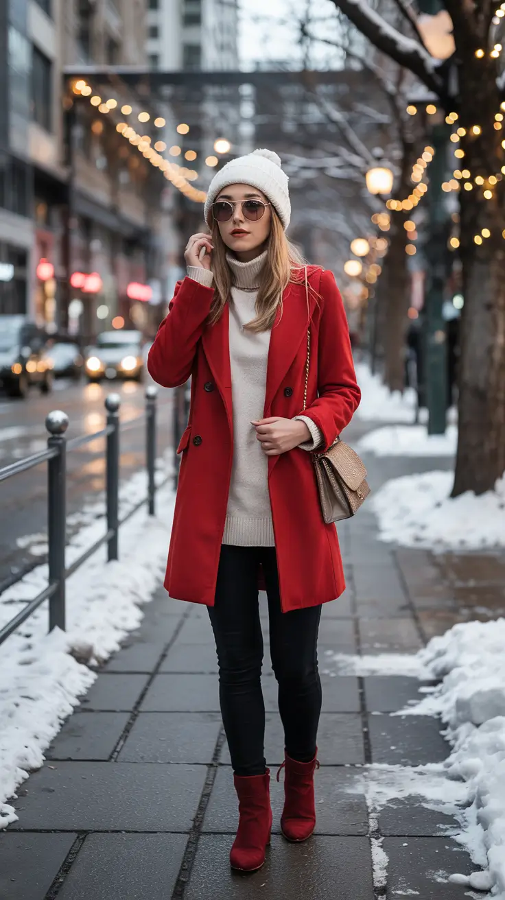 winter outfit inspo Bright Red Statement Coat