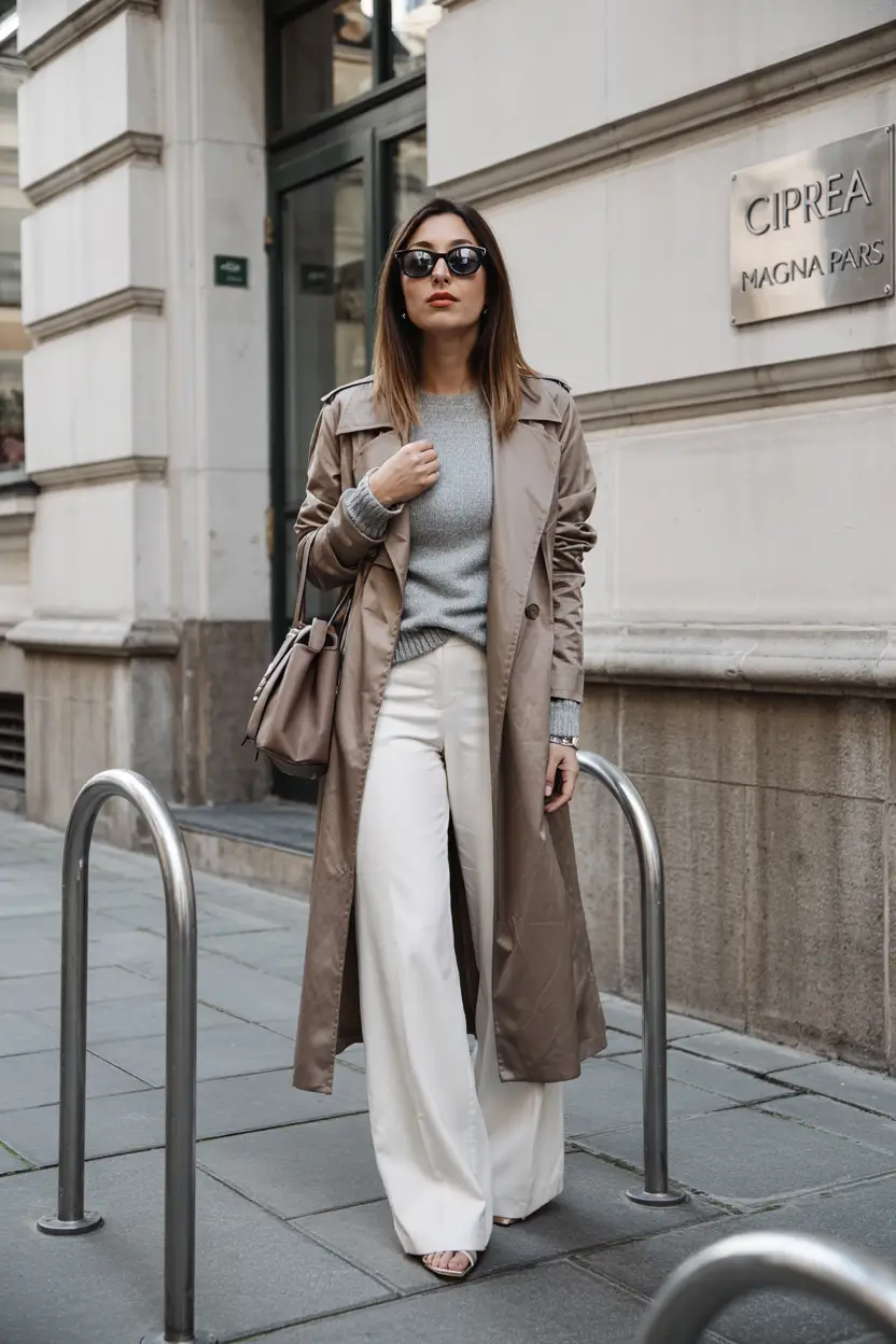 winter outfit inspo Soft Gray Tones with Wide-Leg Elegance