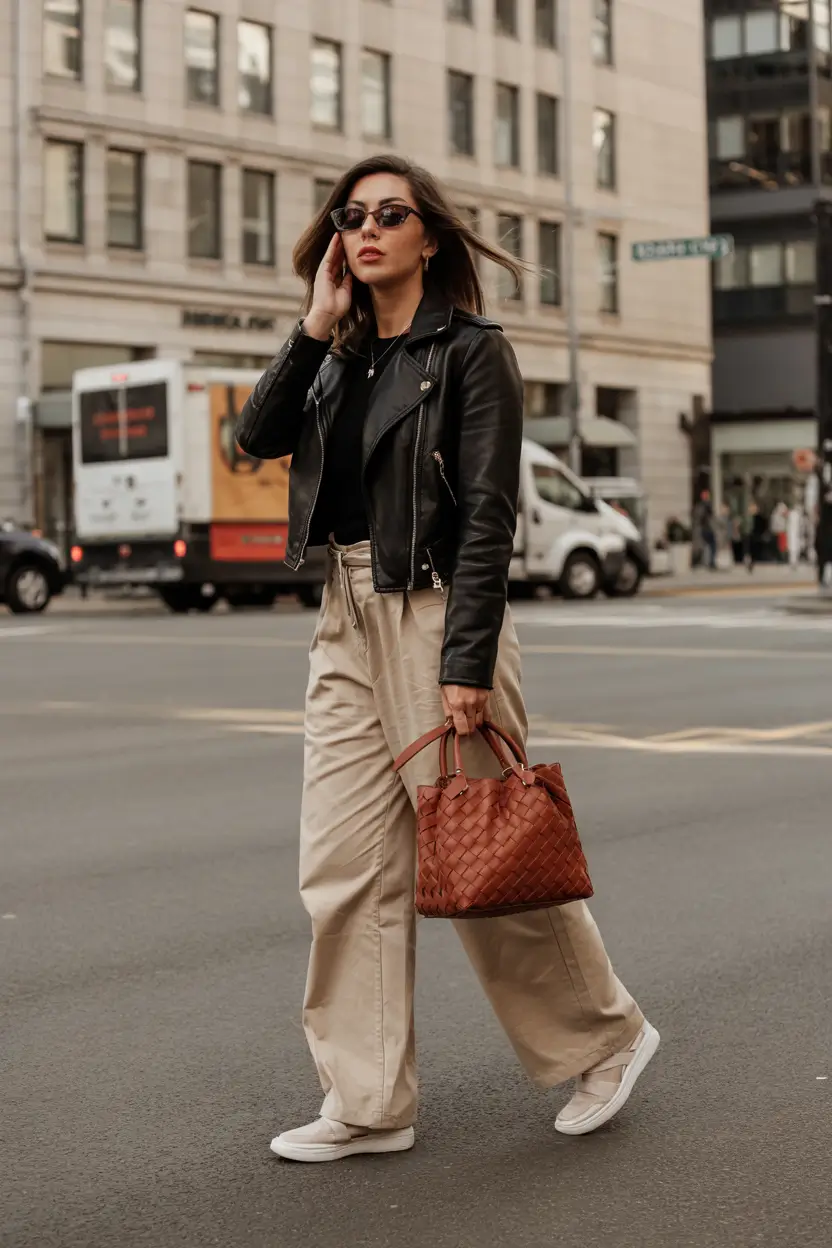 winter outfit inspo Edgy Black and Beige Contrast
