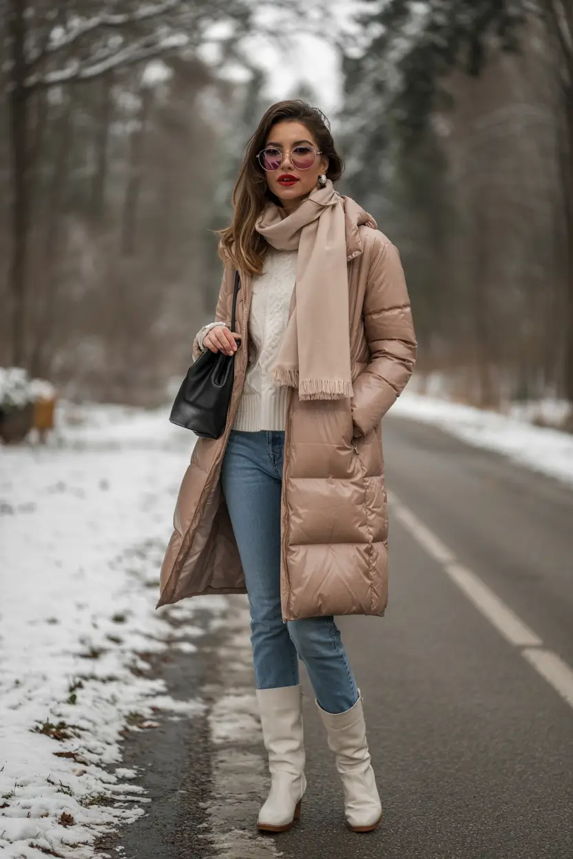 winter outfits cold Soft Neutrals with a Polished Puffer