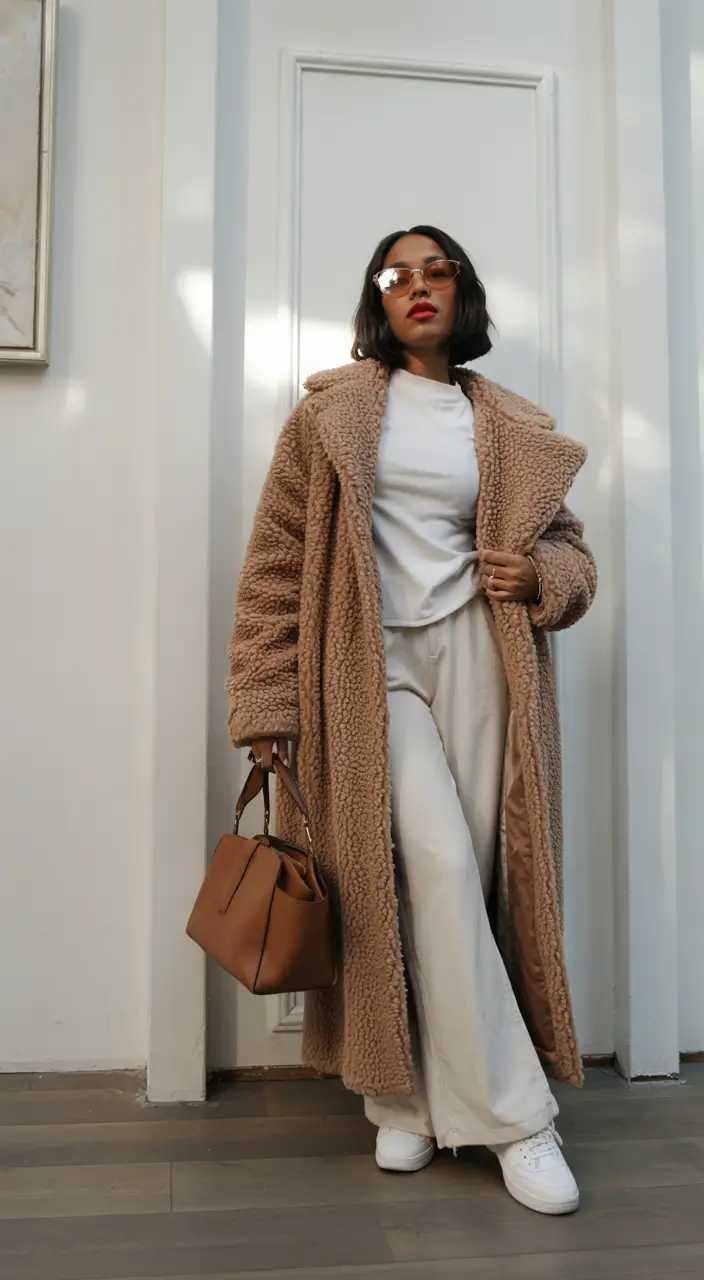 winter outfits cold Teddy Coat Minimalism
