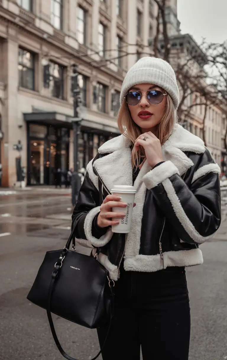 winter outfits cold Shearling-Lined Moto Energy