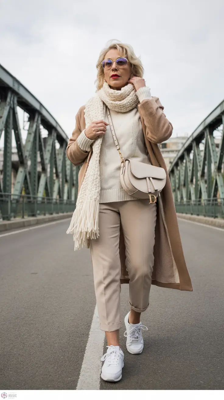 winter outfits for women over 60 Winter Whites with Casual Ease