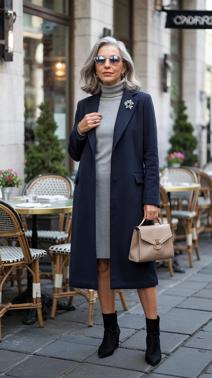 winter outfits for women over 60 Refined Navy and Grey Sophistication