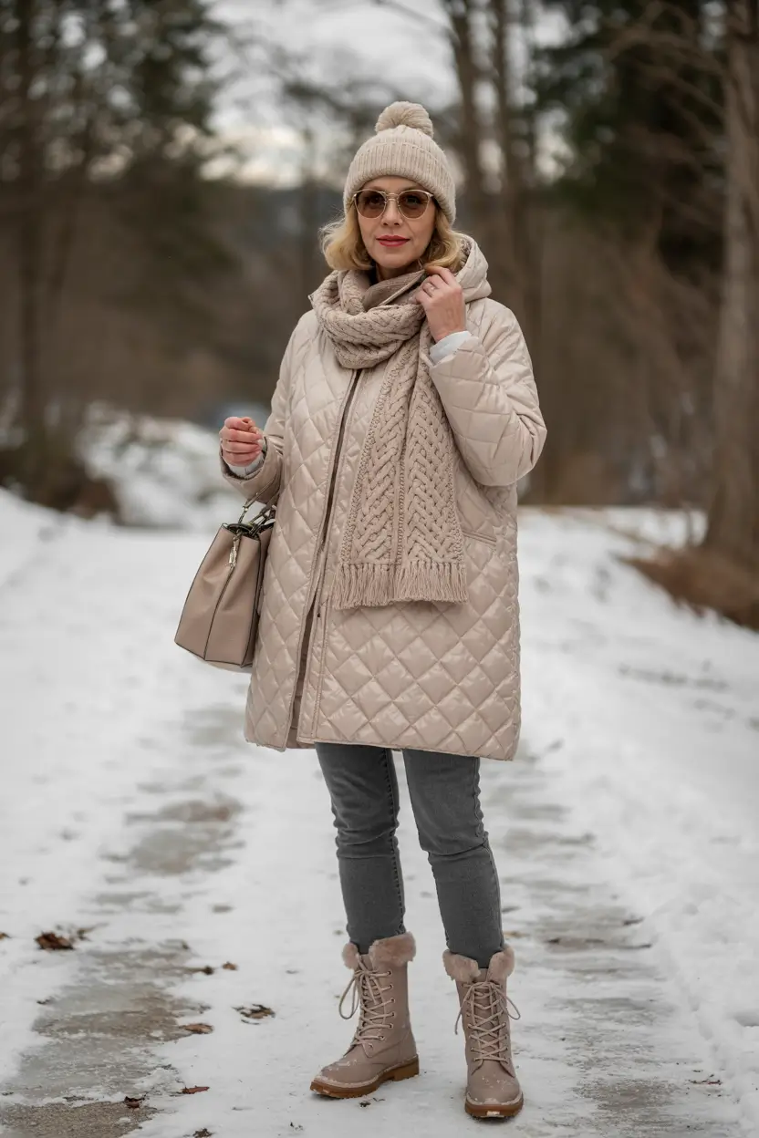 winter outfits for women over 60 Quilted Comfort with Style