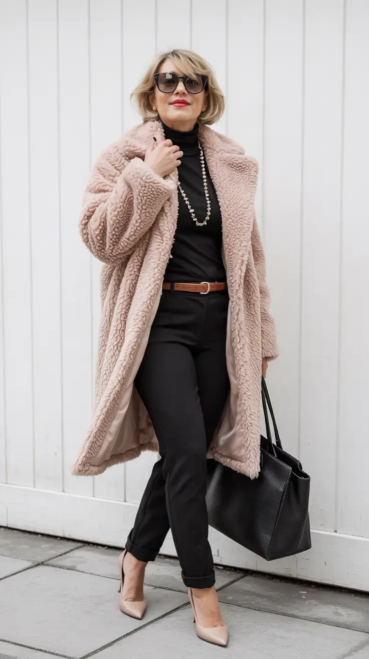 winter outfits for women over 60 Teddy Coat Elegance
