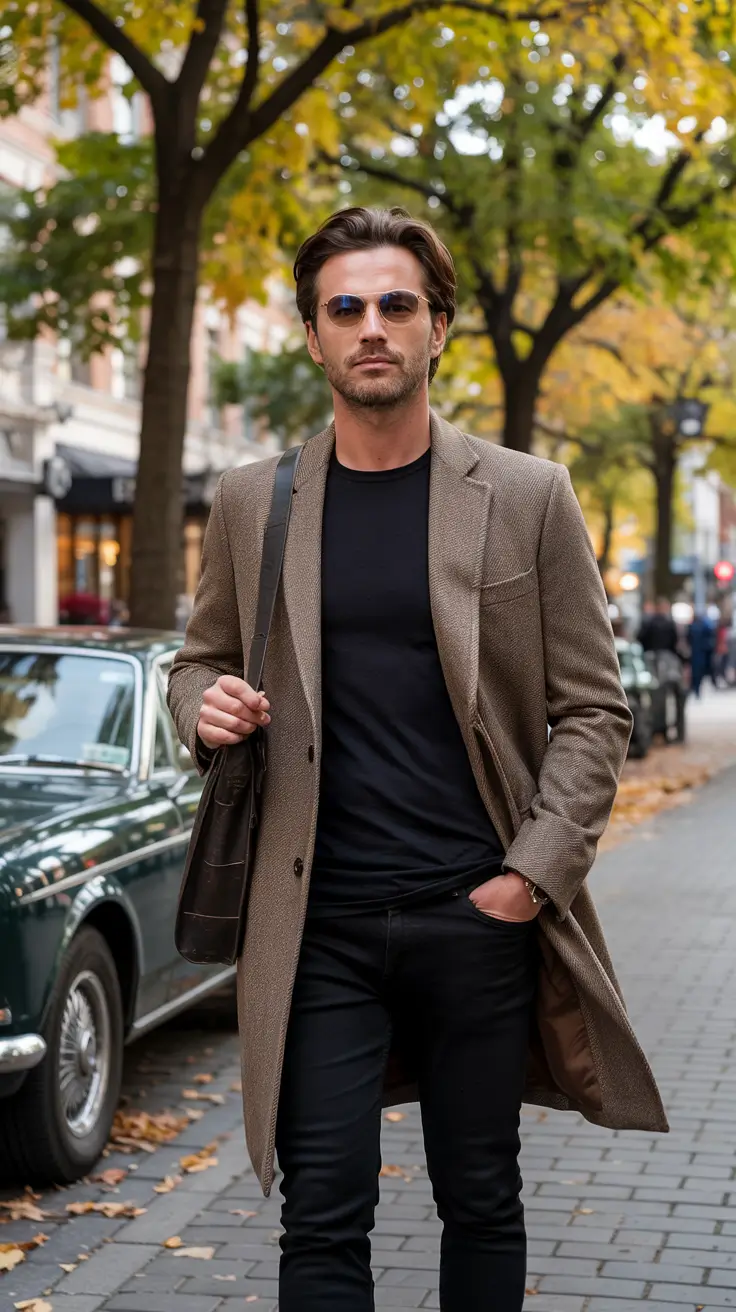 winter outfits men Brown Overcoat Sophistication