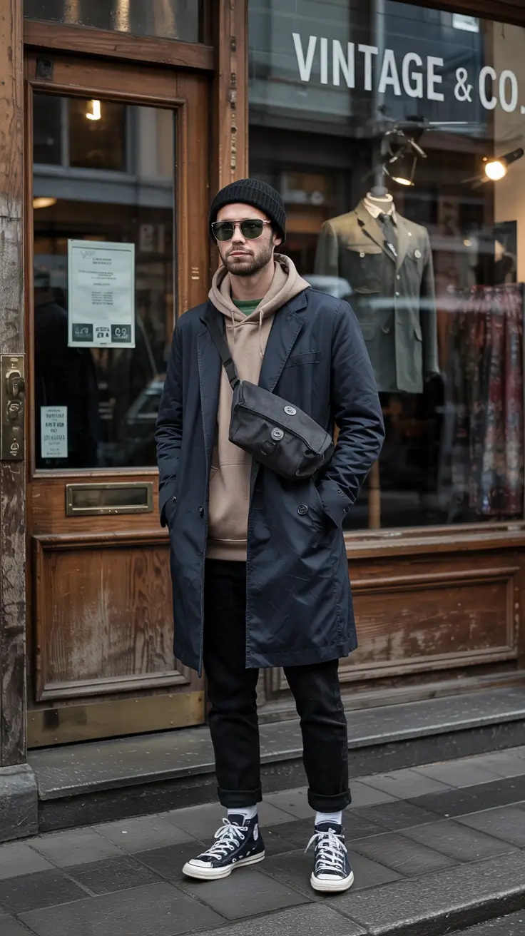 winter outfits men Streetwear Energy in Black Layers