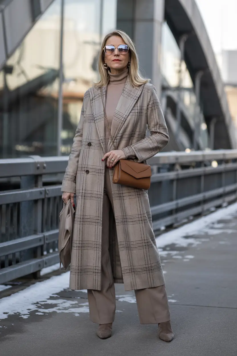 winter outfits over 40 Check Prints and Soft Layers