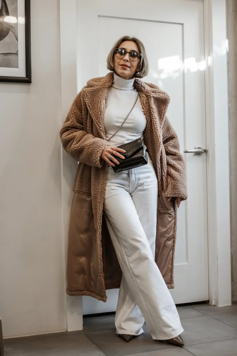 winter outfits over 40 Light Neutrals With Cozy Energy