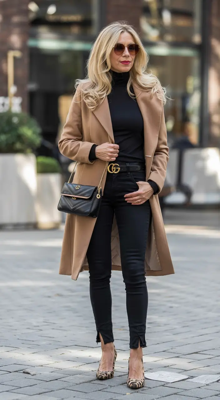 winter outfits over 40 Monochrome Power With a Statement Twist