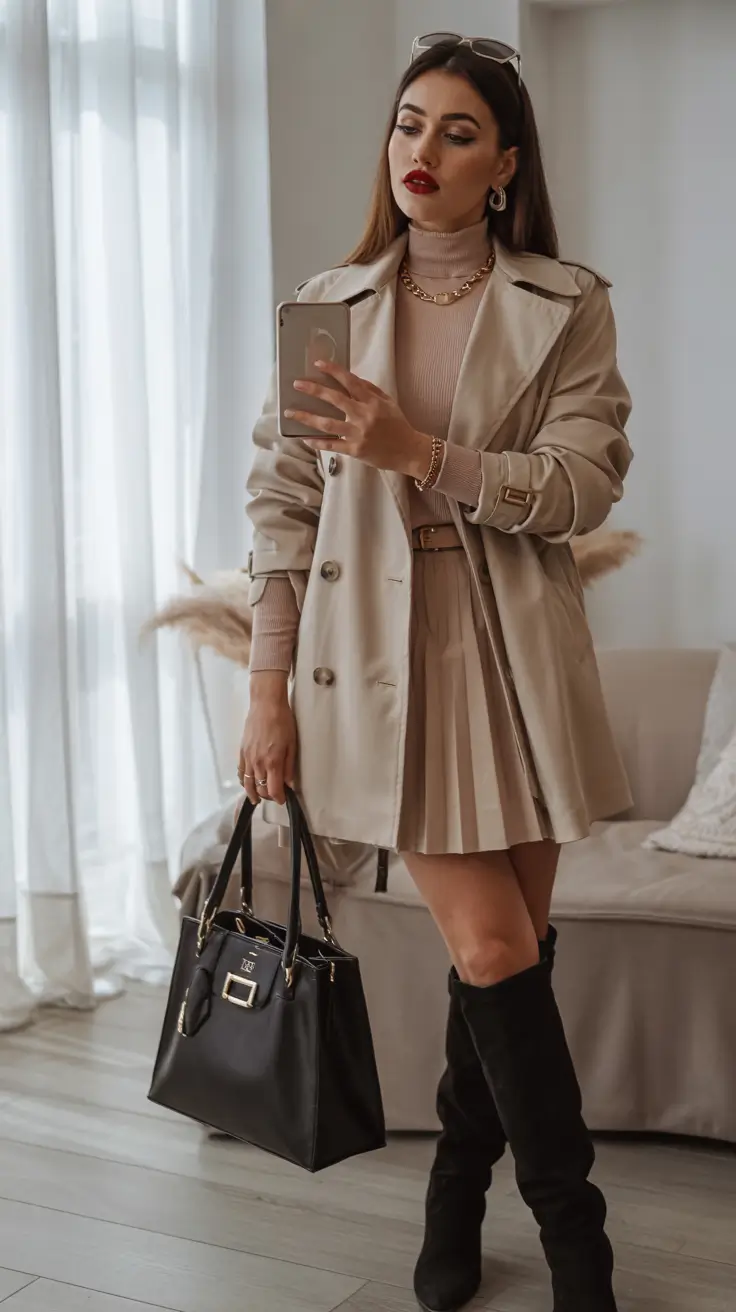 winter work outfits 2025 Pleated Skirt Charm