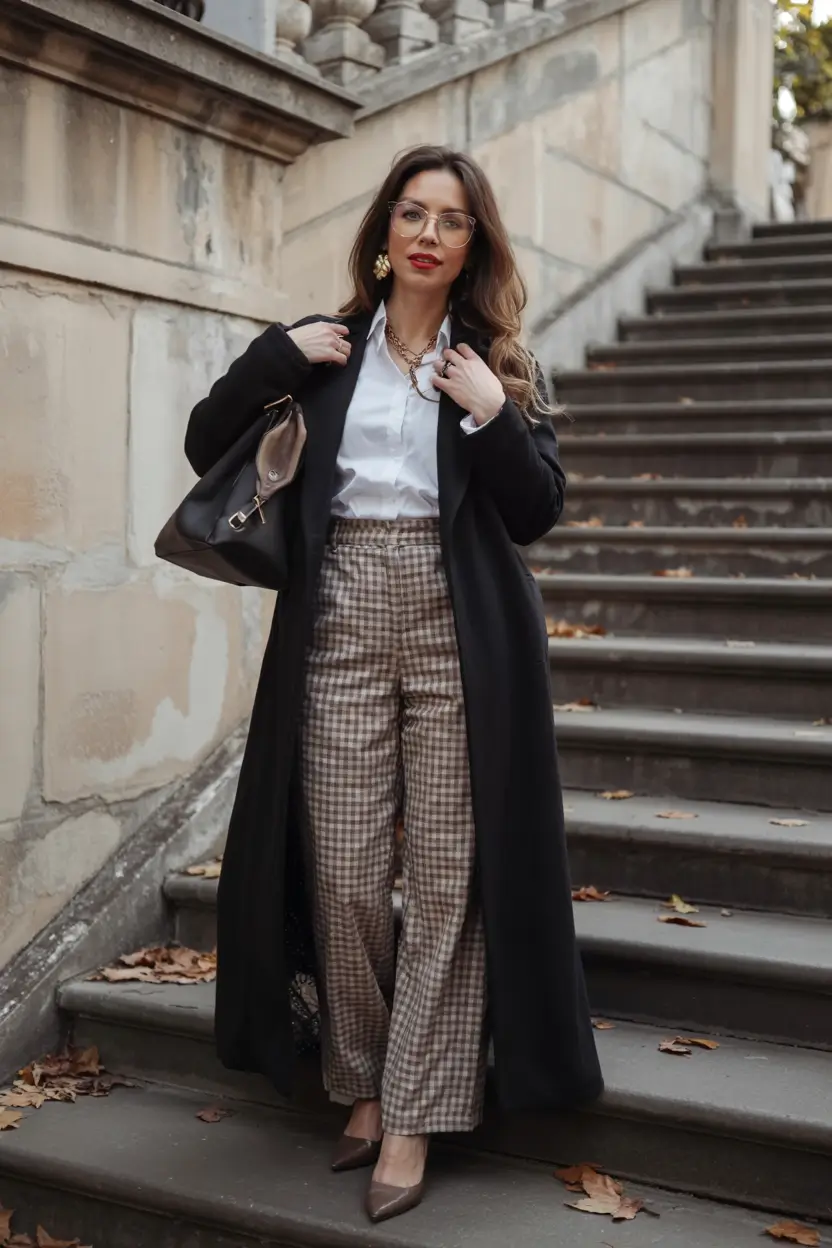 winter work outfits 2025 Timeless Black and White with Checks