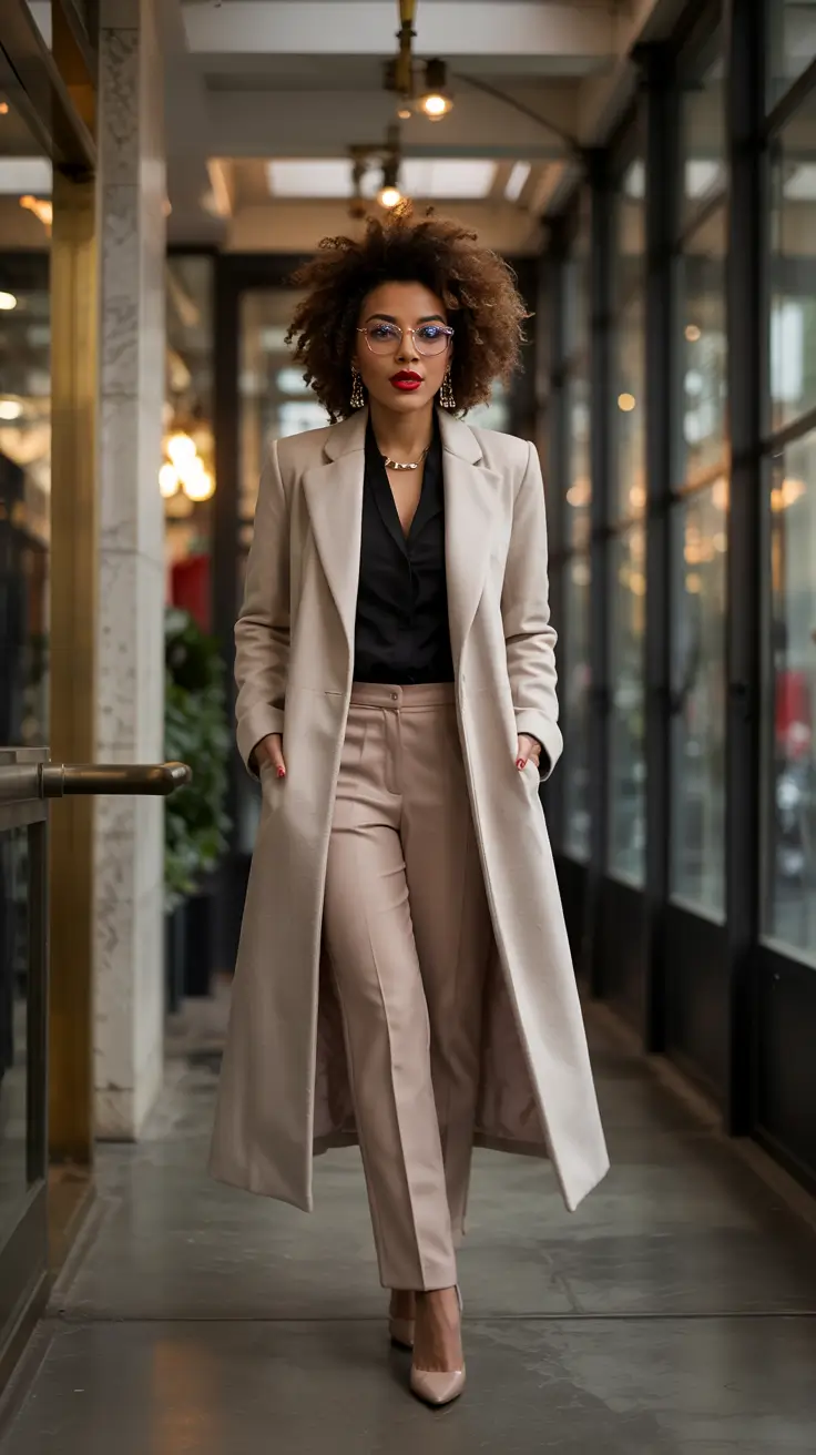 winter work outfits 2025 Soft Neutrals with Sharp Tailoring