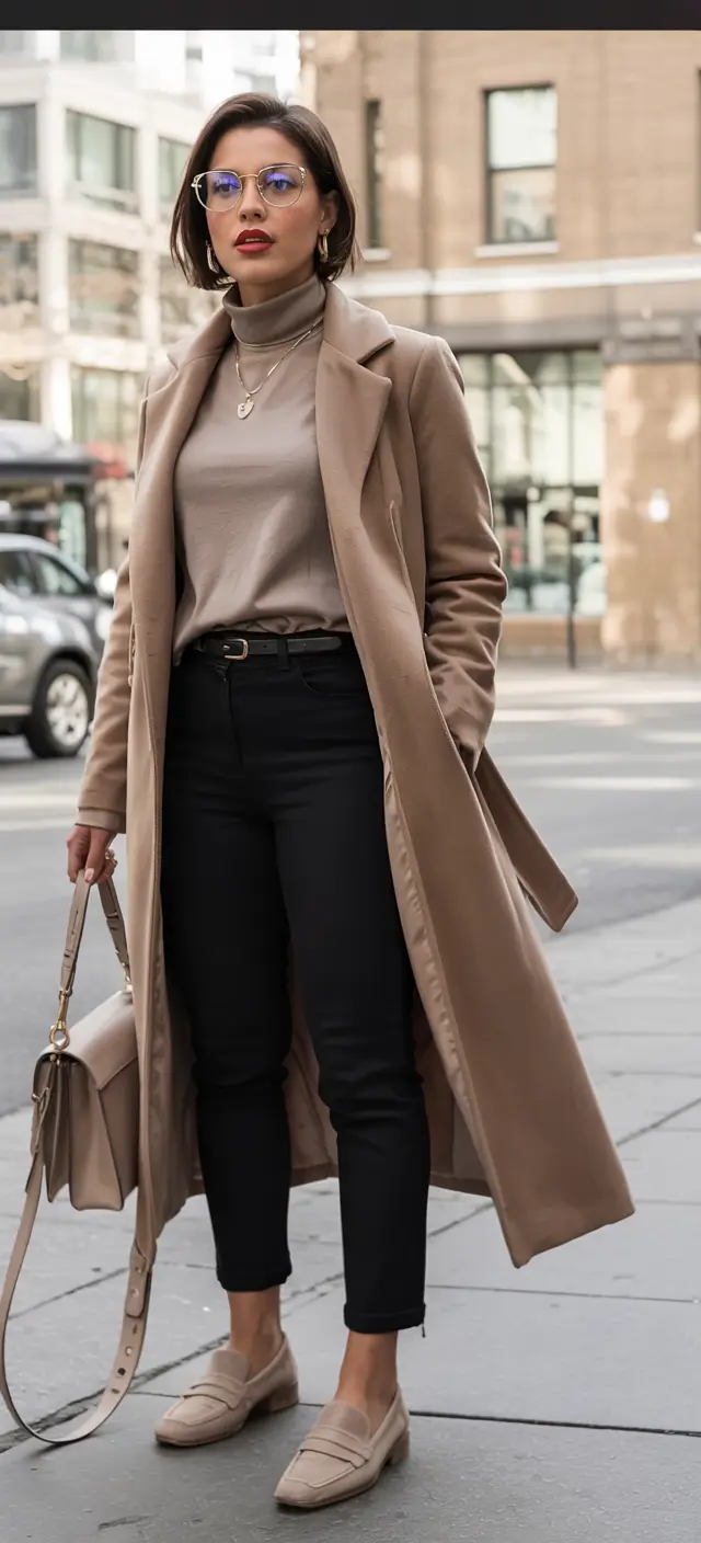 winter work outfits 2025 Relaxed Neutrals with Loafers