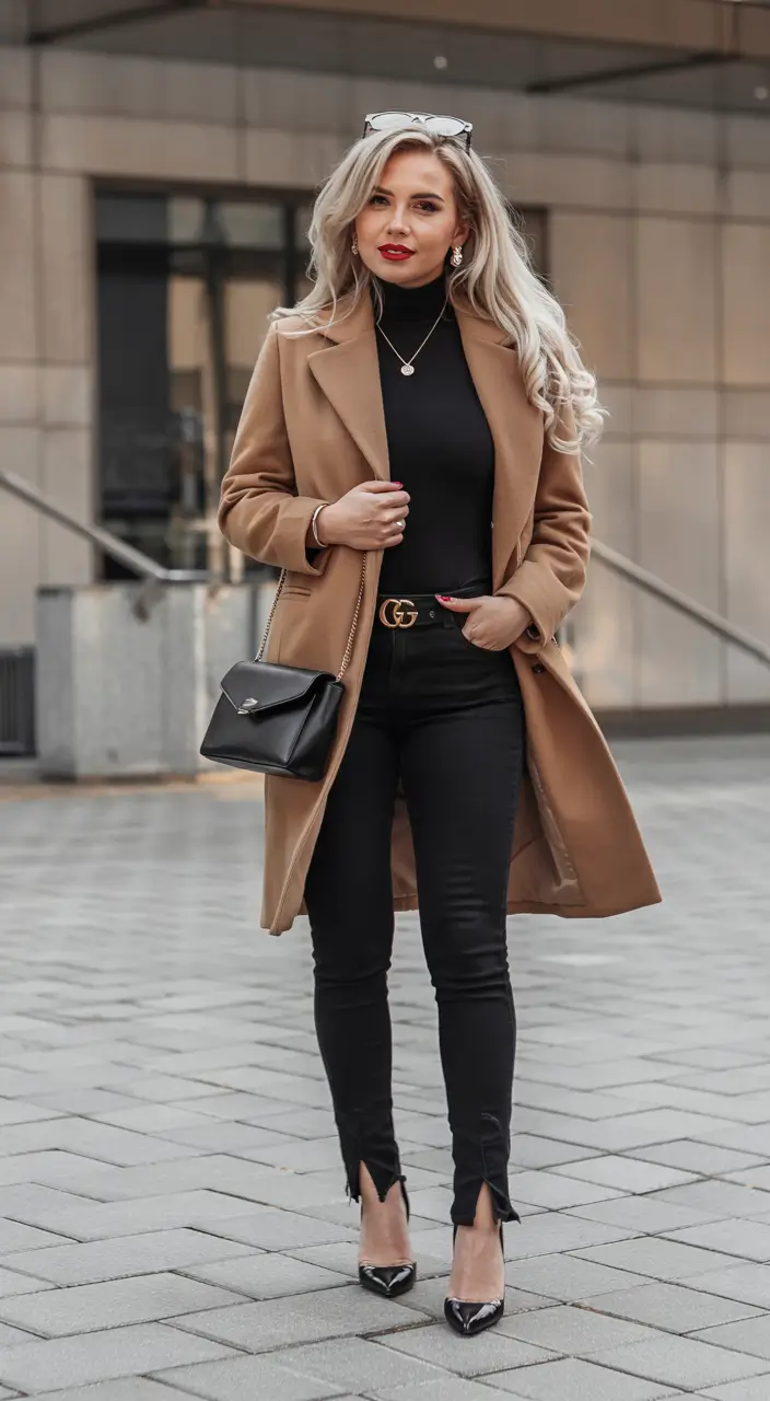 winter work outfits 2025 Camel Coat Confidence