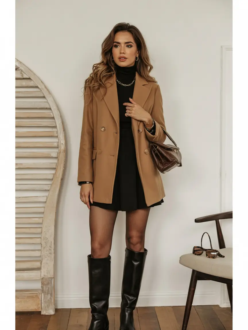 winter work outfits 2025 Mini Dress and Boots Power Look